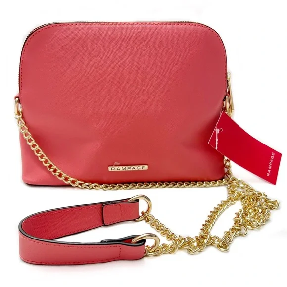 Rampage Saffiano Faux Leather Dome Crossbody Bag Pink with Gold Tone Cha… - Picture 2 of 7